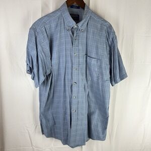 Pendleton Men's Large Blue Plaid Short Sleeve Button Front Pocket Shirt Cotton